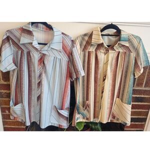 Vintage 1970s Striped Short Sleeve Shirts (Set of 2) | Unisex Retro Vibes